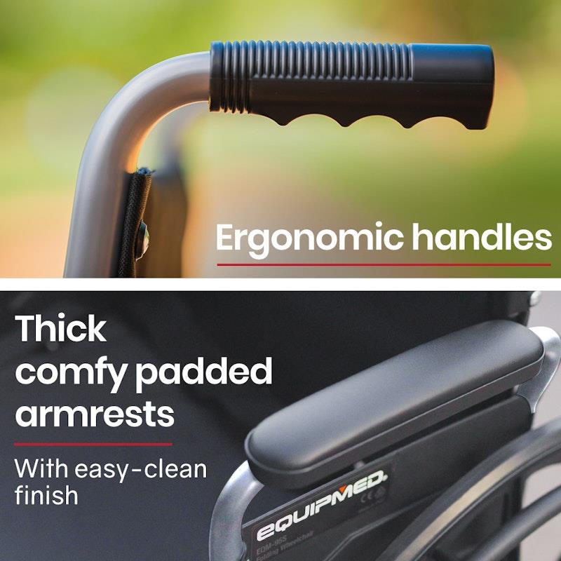 Equipmed 24 Inch Folding Wheelchair with Park Brakes - Grey