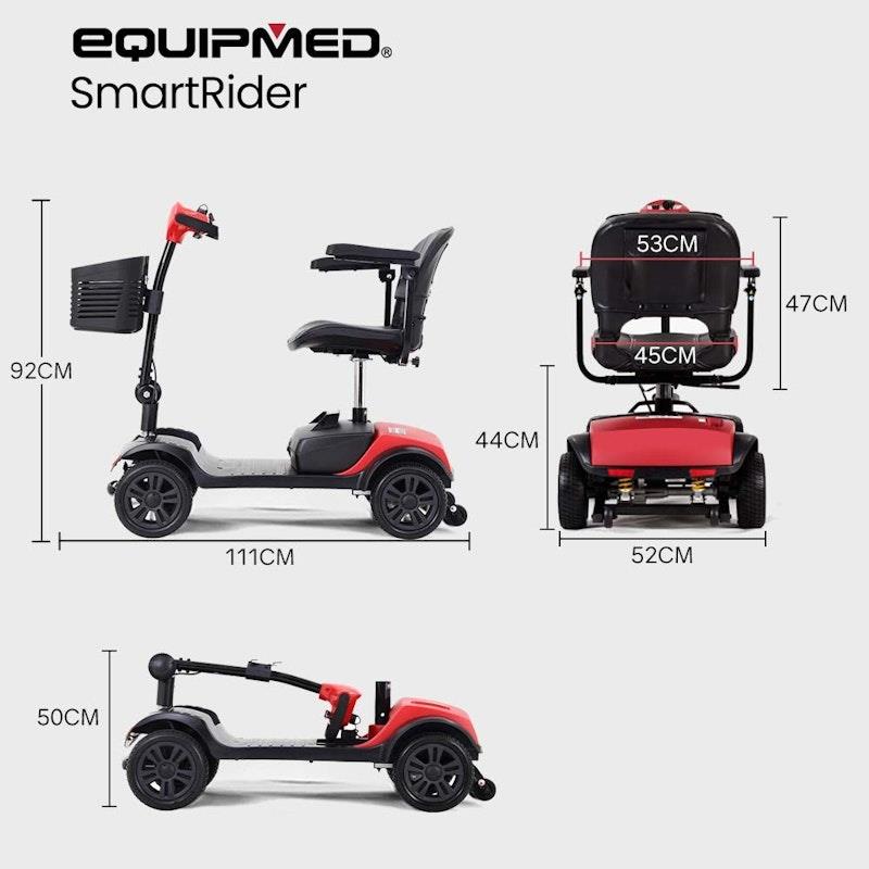 Equipmed SmartRider Folding Electric Mobility Scooter - Black & Red