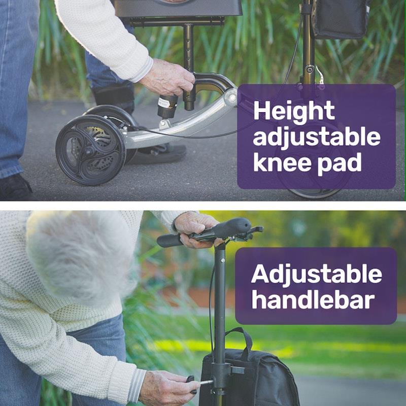 Equipmed Premium Knee Scooter Walker with Disc Brake & Suspension Bag - Silver