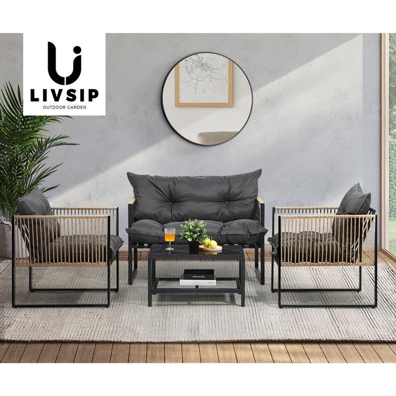 Livsip 4-Piece Outdoor Furniture Set - Garden Patio Lounge Sofa Table Chairs