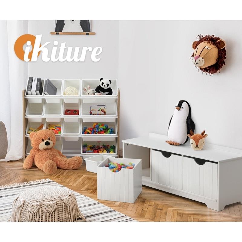Oikiture Kids Toy Box Chest - Storage Organizer & Seating Bench (White)