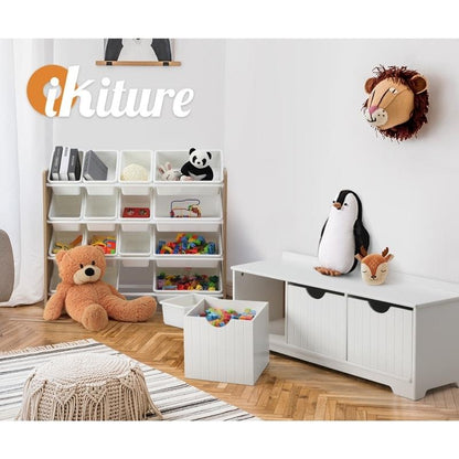 Oikiture Kids Toy Box Chest - Storage Organizer & Seating Bench (White)