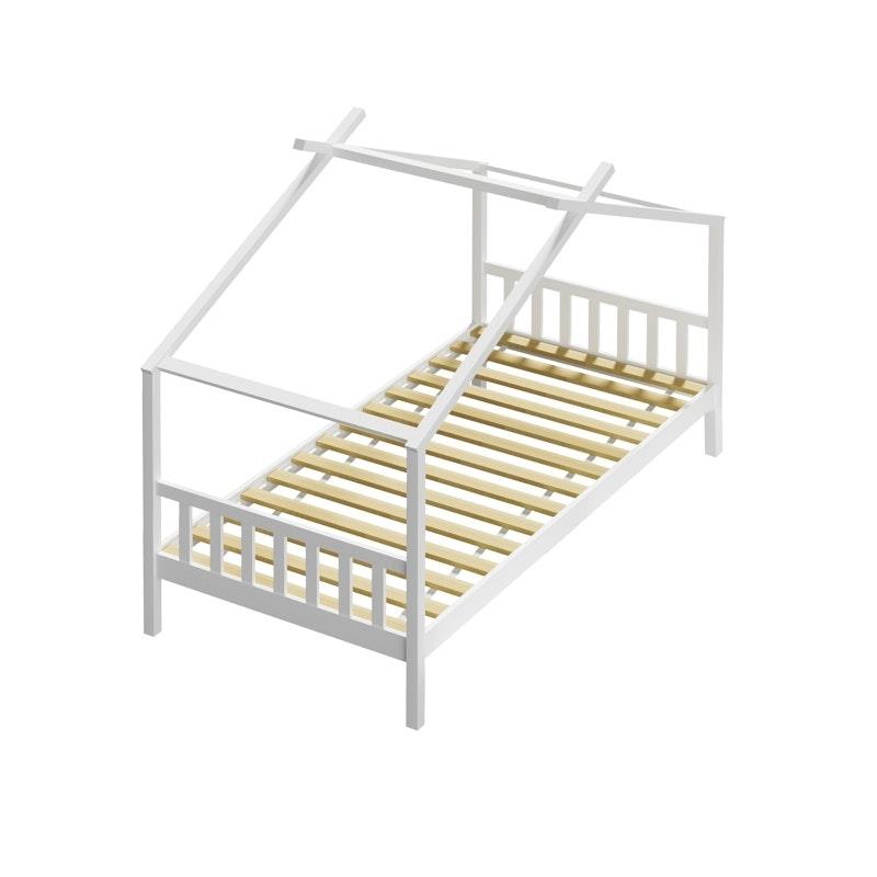 Oikiture Kids Bed Frame - Wooden Base Single Timber House Beds (White)