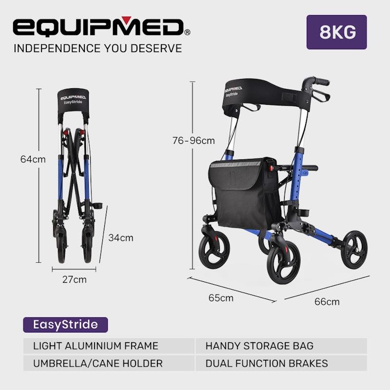 Equipmed Easy Stride Foldable Aluminium Walking Frame Rollator - Blue