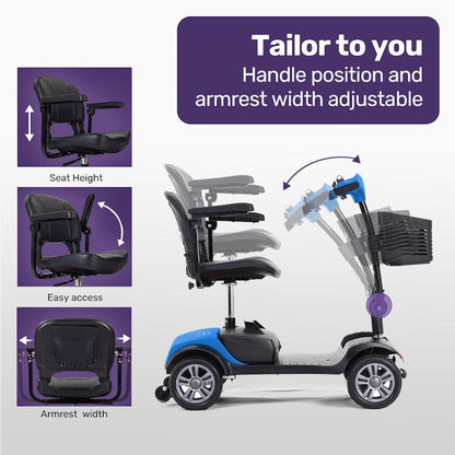 Equipmed Freeroam+ Mid-Sized Foldable Electric Lithium Mobility Scooter - Blue