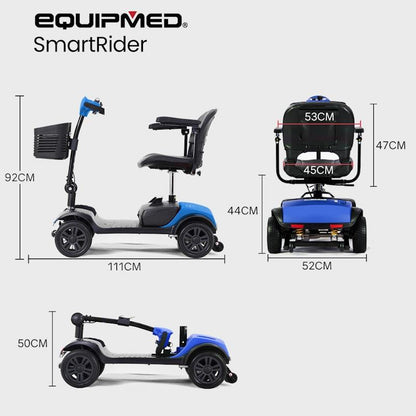 Equipmed SmartRider Folding Electric Mobility Scooter - Black & Blue