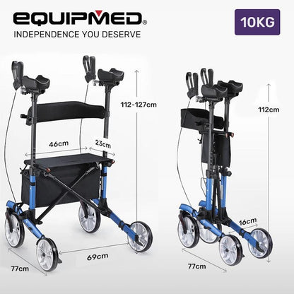 Equipmed ErgoStride Upright Rollator Walker with Forearm Support - Blue