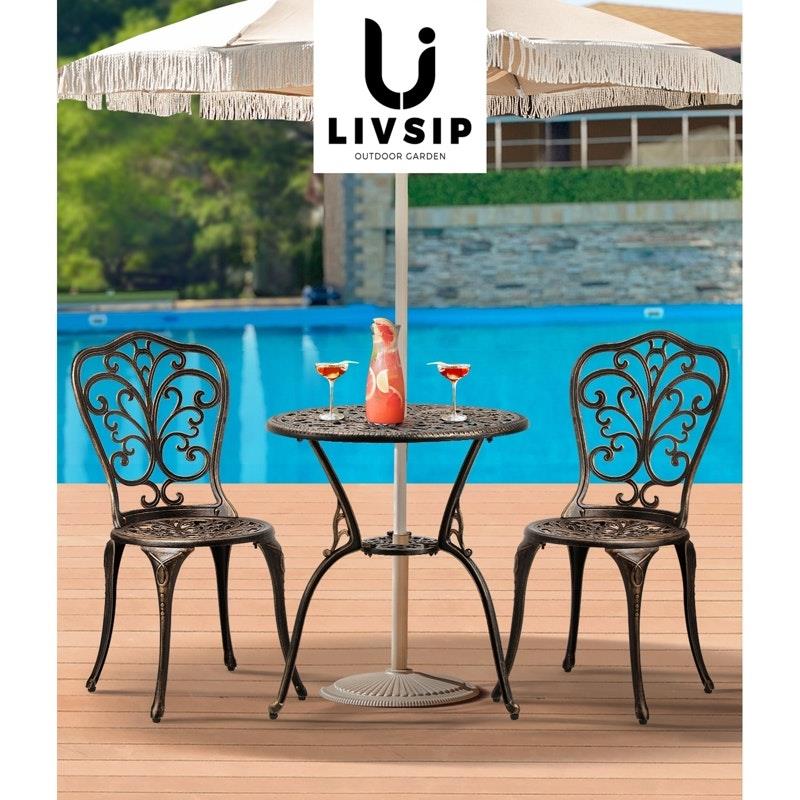 Livsip Bistro Furniture Setting - 3 Piece Indoor/Outdoor Set in Bronze