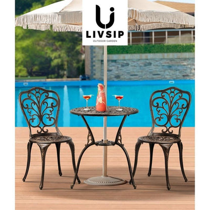 Livsip Bistro Furniture Setting - 3 Piece Indoor/Outdoor Set in Bronze