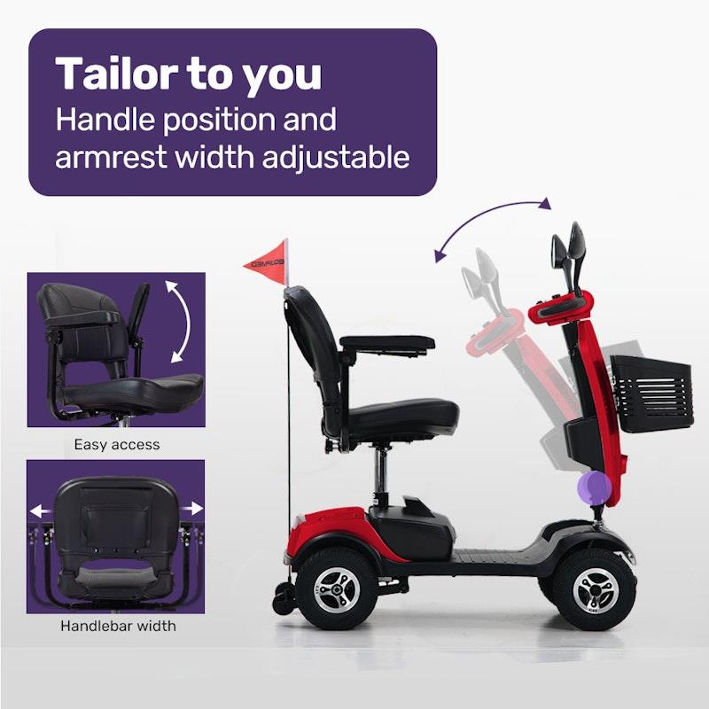 Equipmed Pathline Mid-Sized Electric Mobility Scooter for Elderly - Red