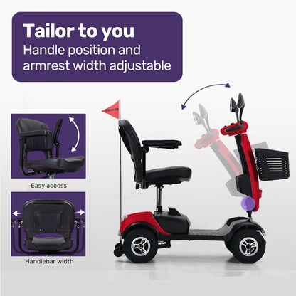 Equipmed Pathline Mid-Sized Electric Mobility Scooter for Elderly - Red