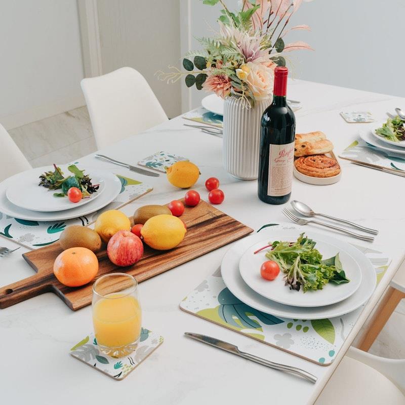 Clevinger 8-Piece MDF Placemats and Coasters - Monstera Design