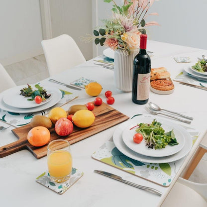 Clevinger 8-Piece MDF Placemats and Coasters - Monstera Design