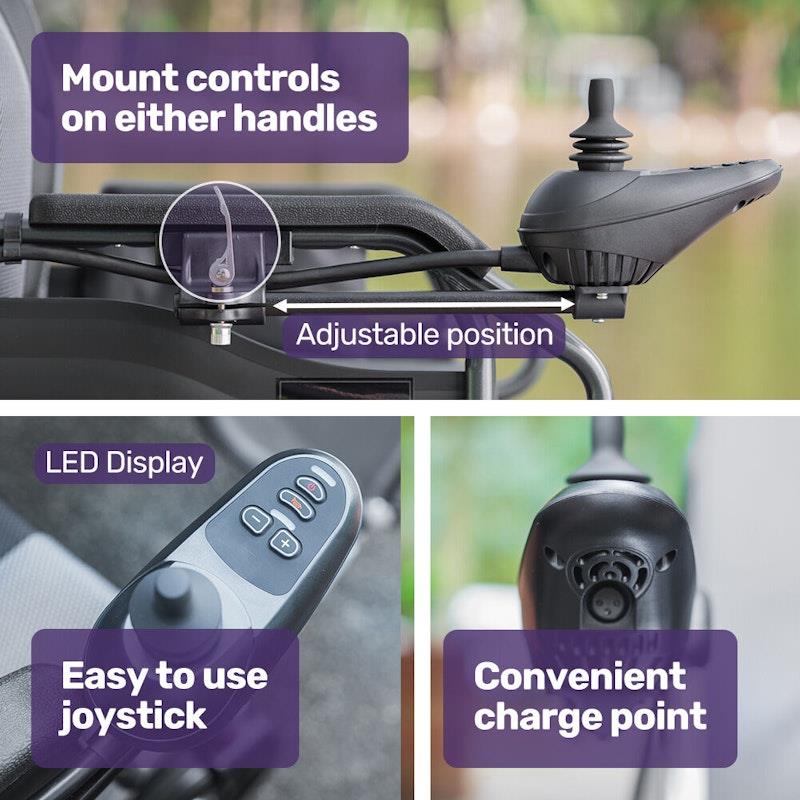 Equipmed PowerCruise LongRange Electric Folding Wheelchair - Grey & Black