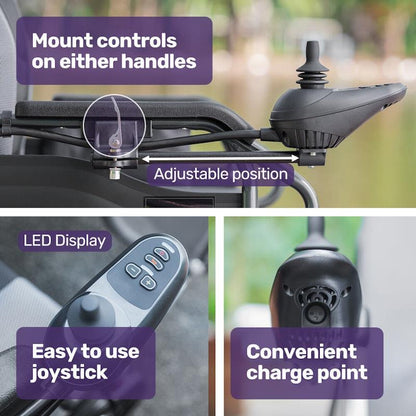 Equipmed PowerCruise LongRange Electric Folding Wheelchair - Grey & Black