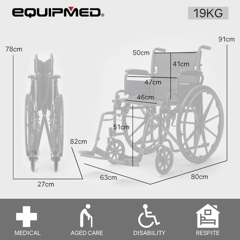Equipmed 24 Inch Folding Wheelchair with Park Brakes - Black