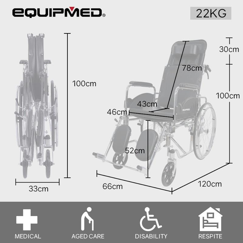 Equipmed SmartRide Deluxe Folding Manual Reclining Wheelchair - Black
