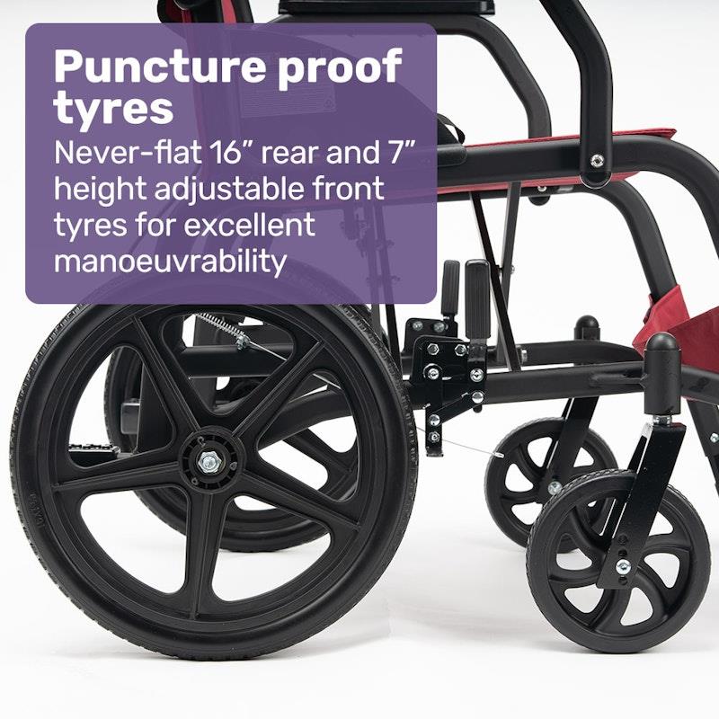 Equipmed Folding Transit Wheelchair Lightweight Red - Your Reliable Travel Partner