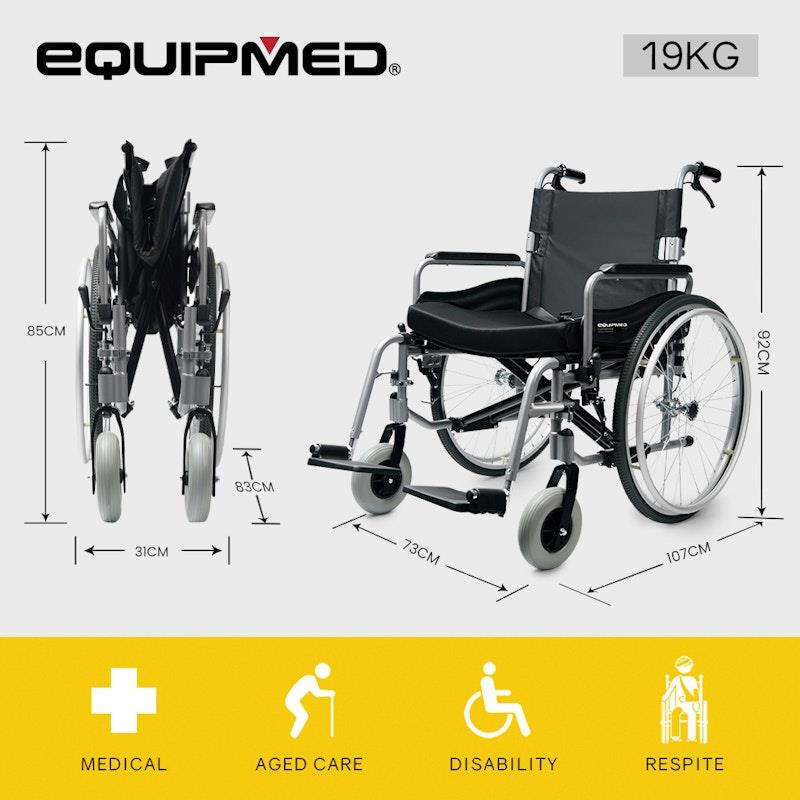 Equipmed Comfortline Extra-Wide Folding Wheelchair - Black