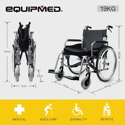 Equipmed Comfortline Extra-Wide Folding Wheelchair - Black