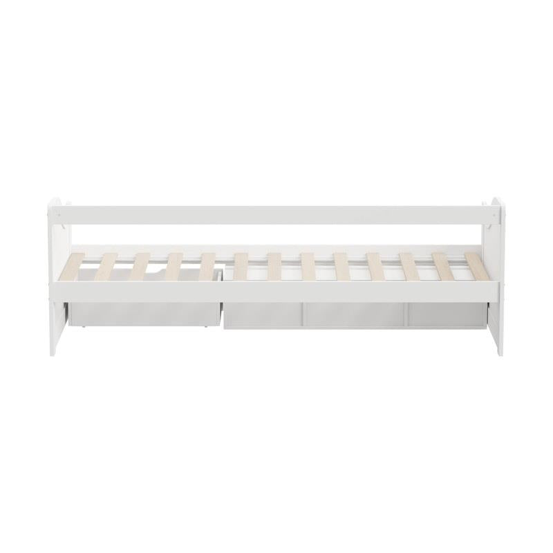 Oikiture Kids Day Bed Frame with Trundle & Storage Drawers - White-Auzzi Store