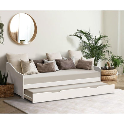 Oikiture Trundle Bed Frame - Daybed Single Size Base Timber Wooden Beds x2 - White