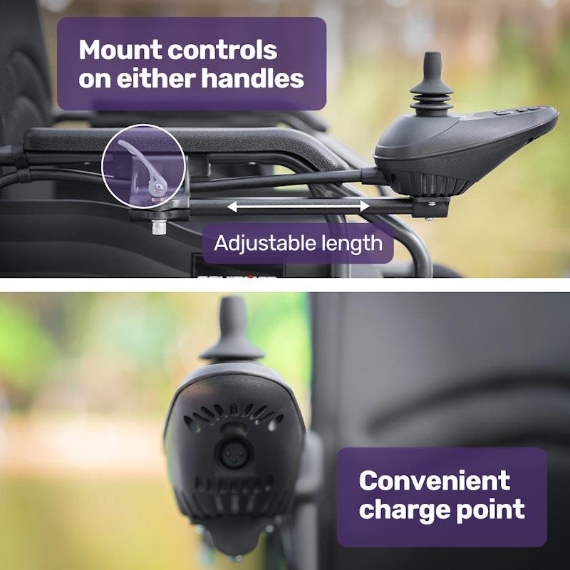 Equipmed Electric Folding Wheelchair - Wide Bariatric Seat, Comfortable for S-XL, Long Range Lithium Battery - Black