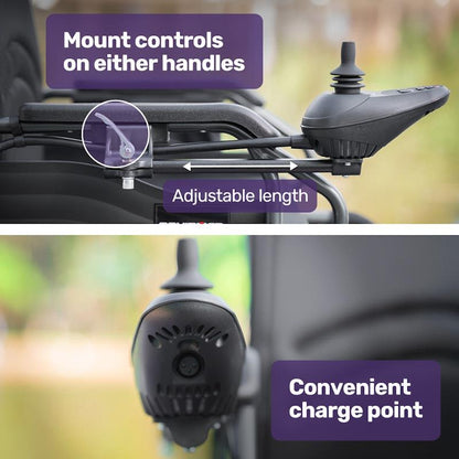 Equipmed Electric Folding Wheelchair - Wide Bariatric Seat, Comfortable for S-XL, Long Range Lithium Battery - Black