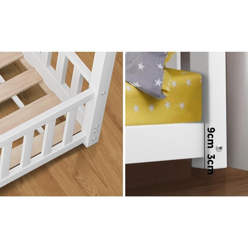 Oikiture Corie House Bed Frame for Kids - Wooden Timber Single