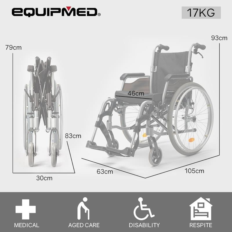 Equipmed 24 Inch Folding Wheelchair with Brakes - Black