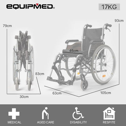 Equipmed 24 Inch Folding Wheelchair with Brakes - Black