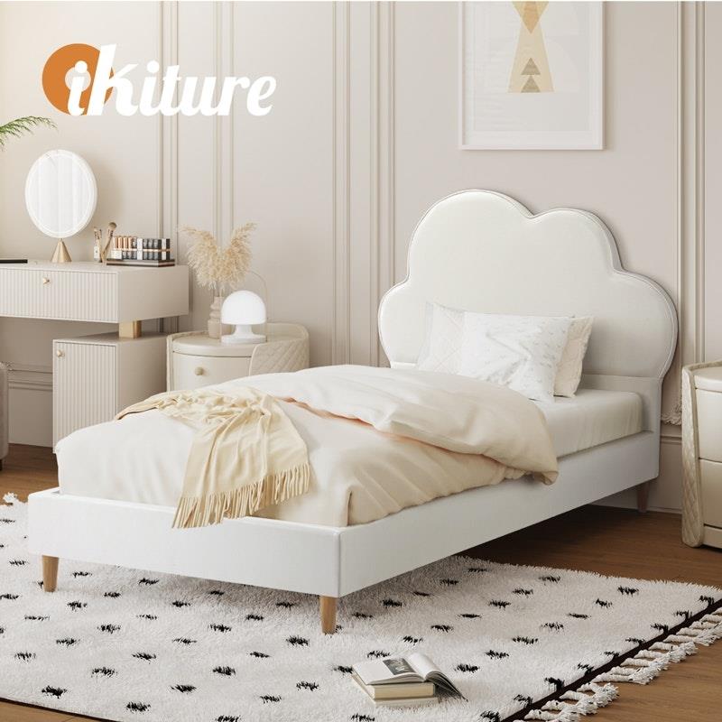 Oikiture Cloud Kids Bed Frame - Single Size Faux Leather White
