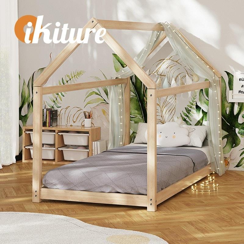 Oikiture Wooden Bed Frame - Single Pine Timber House Design