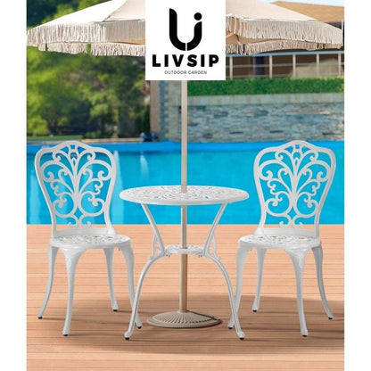 Livsip 3-Piece Outdoor Bistro Set - Elegant White Patio Dining Chairs & Table