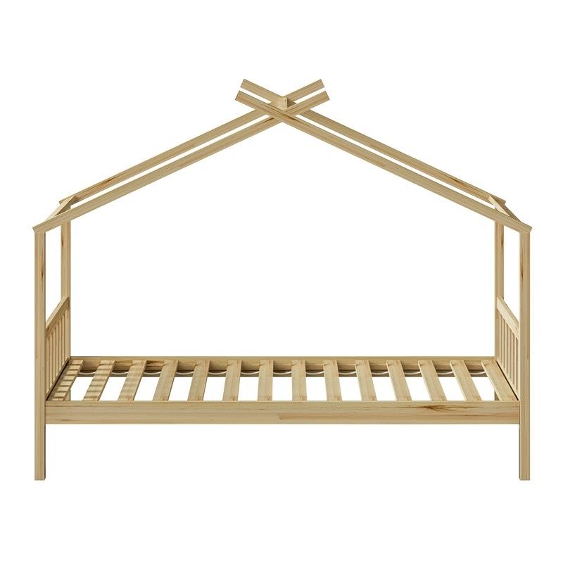 Oikiture Kids Single Bed Frame - Wooden Timber House Design for Imaginative Play
