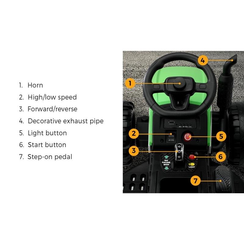 Mazam Kids 12V Electric Ride On Car Tractor with Remote Control - Green-Auzzi Store