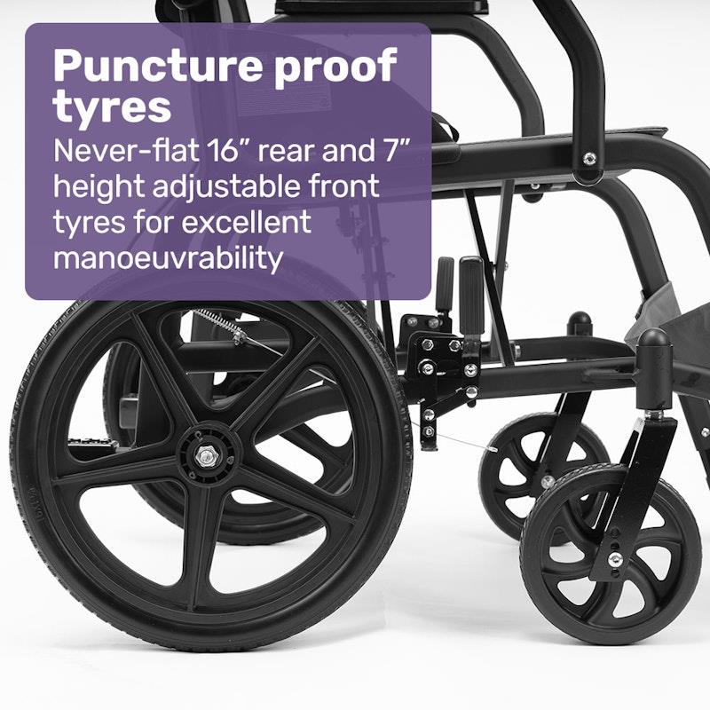 Equipmed Folding Transit Wheelchair Lightweight Grey - Smart Travel Companion