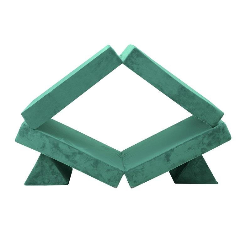 Oikiture 4-Piece Kids Play Couch Modular Lounge Cushion Convertible Playset - Green