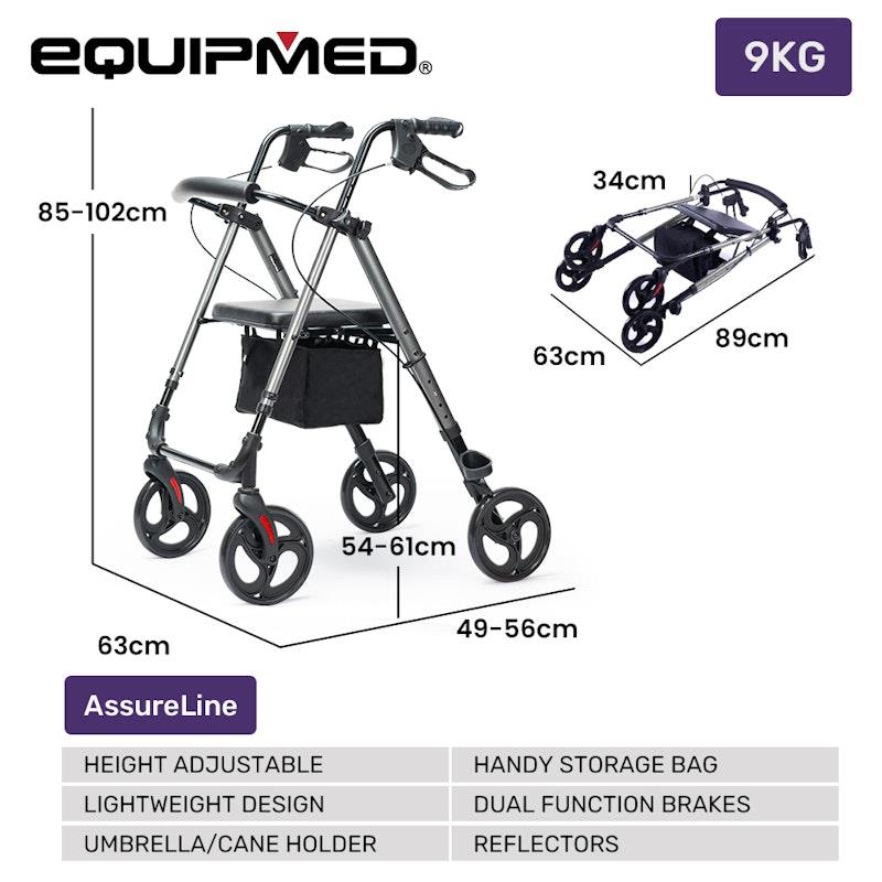 Equipmed 4 Wheel Lightweight Rollator Walker - Titanium