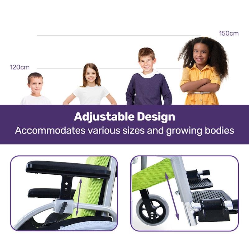 Equipmed Kids Premium Paediatric Wheelchair - Lightweight Aluminium Green-Auzzi Store