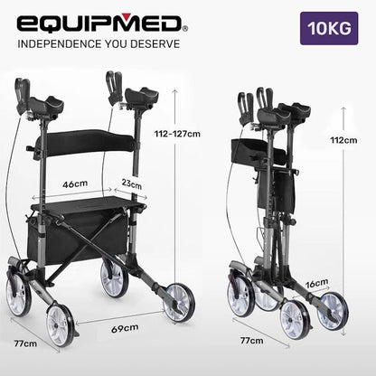 Equipmed ErgoStride Upright Rollator Walker with Forearm Support - Grey