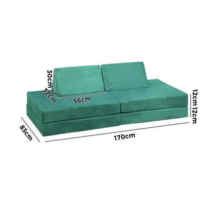 Oikiture 4-Piece Kids Play Couch Modular Lounge Cushion Convertible Playset - Green
