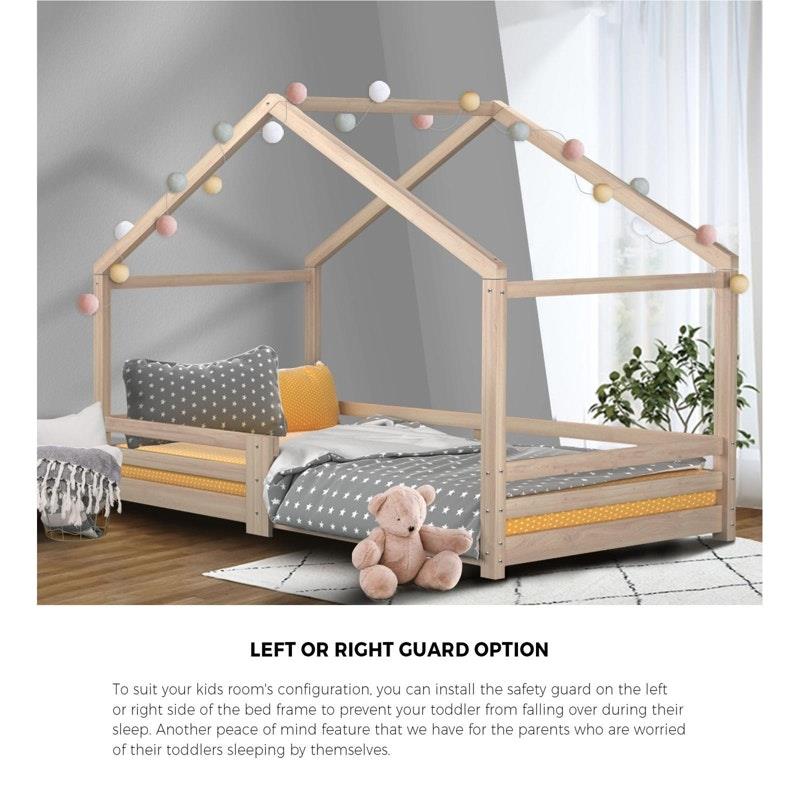 Oikiture Vela House Bed Frame for Kids - Wooden Timber Single