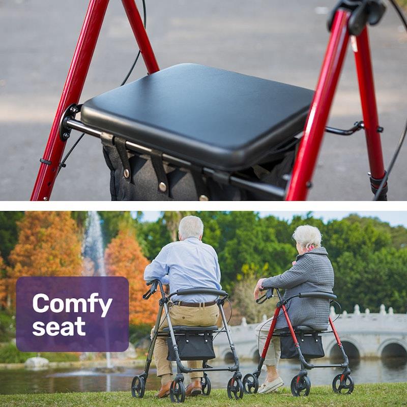 Equipmed 4 Wheel Lightweight Rollator Walker - Red