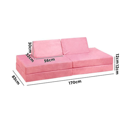 Oikiture 4-Piece Kids Play Couch Modular Lounge Cushion Convertible Playset - Pink