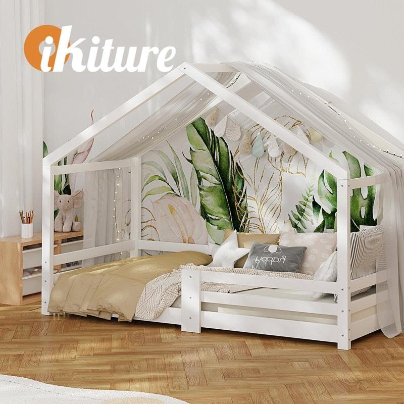 Oikiture Kids Single Wooden Bed Frame - Timber Platform for Creative Sleep