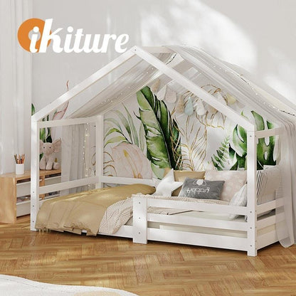 Oikiture Kids Single Wooden Bed Frame - Timber Platform for Creative Sleep