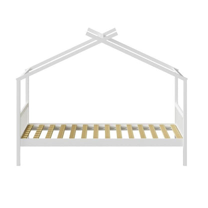 Oikiture Kids Bed Frame - Wooden Base Single Timber House Beds (White)