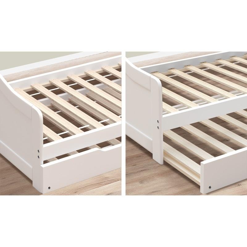 Oikiture Trundle Bed Frame - Daybed Single Size Base Timber Wooden Beds x2 - White