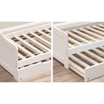 Oikiture Trundle Bed Frame - Daybed Single Size Base Timber Wooden Beds x2 - White